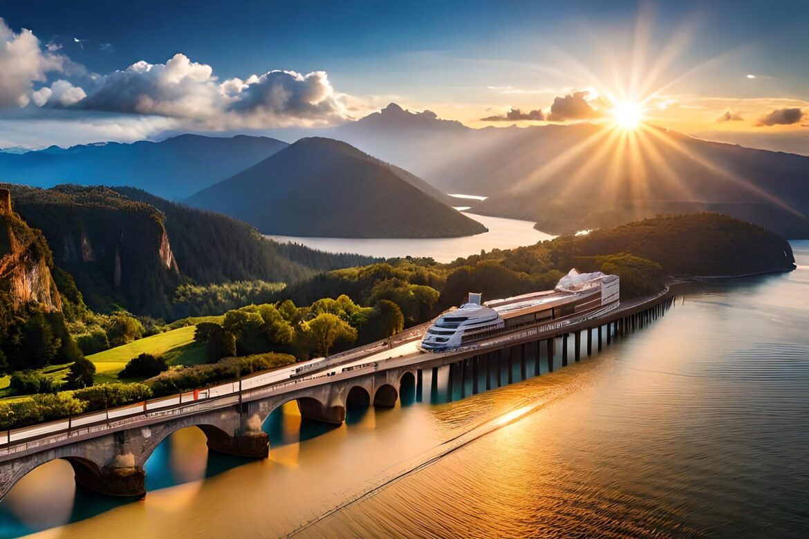 cruise-ship-is-going-bridge-with-mountains-background